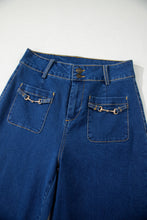 Load image into Gallery viewer, Sail Blue Hardware Decor Patched Pockets Wide Leg Denim Pants