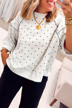 Load image into Gallery viewer, Gray Polka Dot Print Piping Trim 3/4 Sleeve Relaxed Top