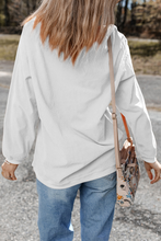 Load image into Gallery viewer, White Sequin Mardi Gras Symbol Crown Mask Patched Corded Sweatshirt