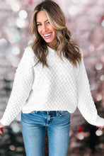 Load image into Gallery viewer, White Solid Textured Knit Pearl Embellished Pullover Sweater