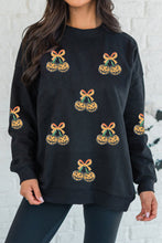 Load image into Gallery viewer, Black Halloween Sequin Pumpkin Graphic Relaxed Pullover Sweatshirt