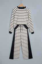 Load image into Gallery viewer, Khaki Stripe Relaxed Long Sleeve Top Color Block Detail Drawstring Pant Set