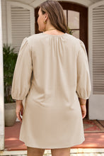 Load image into Gallery viewer, Parchment Notched Neck Scallop Detail Plus Size Mini Dress