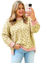 Load image into Gallery viewer, Brown Plus Size Leopard Print Contrast Polka Dot Trim Long Sleeve Top