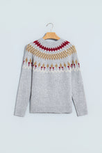 Load image into Gallery viewer, Gray Geometric Detail Round Neck Winter Sweater