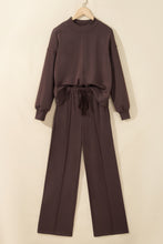 Load image into Gallery viewer, Coffee Solid Color Piping Trim Mock Neck Pullover Drawstring Pants Set