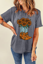 Load image into Gallery viewer, Gray Sunflower Cowgirl Boots Print Western Fashion T Shirt