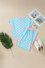 Load image into Gallery viewer, Sky Blue Polka Dot Short Sleeve Top and Pants Set