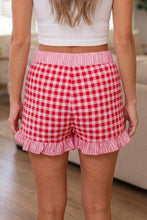 Load image into Gallery viewer, Pink Gingham Print Ruffle Striped Detail Lace Tie Shorts