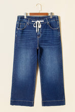 Load image into Gallery viewer, Dark Blue Acid Wash Contrast Lace-up Plus Size Jeans