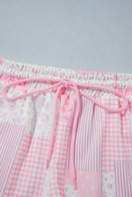 Load image into Gallery viewer, Light Pink Patchwork Floral Print Drop Shoulder Baggy Pullover Drawstring Shorts Set