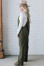 Load image into Gallery viewer, Jungle Green Button Adjustable Straps Solid Color Corduroy Jumpsuit