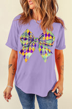 Load image into Gallery viewer, Wisteria Mardi Gras Bowknot Pattern Crew Neck T Shirt