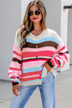 Load image into Gallery viewer, Pink Stripe Striped Colorblock Drop Shoulder Cardigan