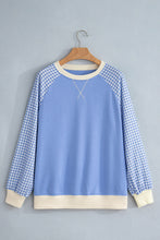 Load image into Gallery viewer, Beige Plaid Sleeve Colorblock Raglan Pullover Sweatshirt