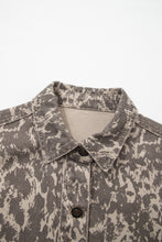 Load image into Gallery viewer, Khaki Abstract Print Long Sleeve Collar Raw Hem Denim Jacket