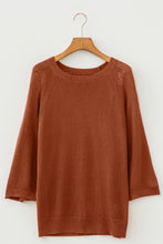 Load image into Gallery viewer, Coffee Ribbed Knit Round Neck Short Sleeve Sweater