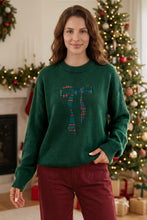 Load image into Gallery viewer, Blackish Green Plaid Bow Detail Drop Shoulder Christmas Sweater