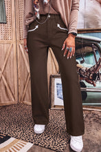 Load image into Gallery viewer, Coffee Western Colorblock Pockets Button Fly Decorative Belt Loops Straight Leg Jeans