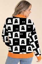 Load image into Gallery viewer, Black High Neck Drop Shoulder Geometric Print Sweater