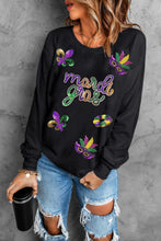 Load image into Gallery viewer, Black Sequin mardi gras Fleur de Lis Graphic Pullover Sweatshirt