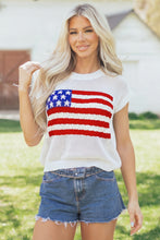 Load image into Gallery viewer, Sky Blue Flag Graphic Short Sleeve Sweater Top