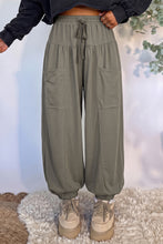 Load image into Gallery viewer, Dirty blue Elastic Waist Drawstring Wide Leg Full Length Pants