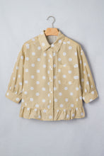 Load image into Gallery viewer, White Polka Dot Print Three Quarter Sleeve Ruffle Hem Casual Shirt