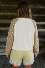Load image into Gallery viewer, Khaki Polka Dot Contrast Long Sleeve Button V Neck Sweater