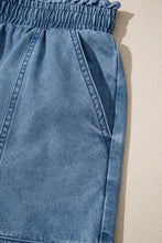 Load image into Gallery viewer, Dusk Blue Smocked Elastic Waist Denim Shorts