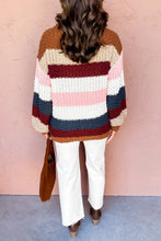 Load image into Gallery viewer, Multicolour Striped Knit Dropped Shoulder Round Neck Pullover Sweater