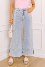 Load image into Gallery viewer, Beau Blue Mid Rise Pearl Embellished Split Wide Leg Jeans