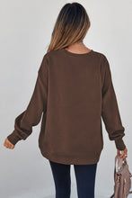 Load image into Gallery viewer, Coffee Solid Color Textured Round Neck Drop Shoulder Pullover Sweatshirt