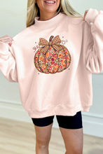 Load image into Gallery viewer, Apricot Pink Floral Pumpkin Graphic Mock Neck Oversized Sweatshirt