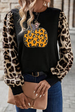 Load image into Gallery viewer, Khaki Leopard Sleeve Pumpkin Print Graphic Knit Top