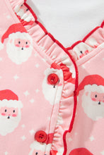 Load image into Gallery viewer, Pink Christmas Santa Print Frilled Button Front Long Sleeve Top Lounge Pant Set