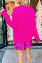 Load image into Gallery viewer, Bright Green Merry Print Ribbed Trim Round Neck Loose Fit Sweater