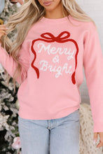 Load image into Gallery viewer, Gossamer Pink Drop Shoulder Round Neck Towel Embroidery Slogan Pullover Sweater