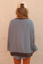 Load image into Gallery viewer, Blue Stripe Oversized Long Sleeve Top Drawstring Loose Shorts 2pcs Set