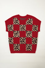 Load image into Gallery viewer, Green Plus Size Leopard Contrasted Checkered Short Sleeve Sweater