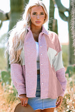 Load image into Gallery viewer, Pink Houndstooth Color Contrast Textured Patchwork Loose Shacket