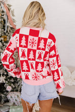 Load image into Gallery viewer, Pink Christmas Plaid Pullover Round Neck Long Sleeve Casual Fit Tunic Knitwear Sweater