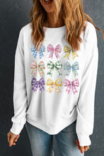 Load image into Gallery viewer, White Easter Eggs Plaid Bow Graphic Drop Shoulder Sweatshirt