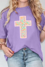 Load image into Gallery viewer, Wisteria Easter Floral Cross Christian Casual Tee