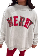 Load image into Gallery viewer, Light Grey MERRY Embroidered Letter High Neck Tunic Pullover Sweatshirt