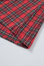 Load image into Gallery viewer, Red Plaid Square Collar Lace Trim Short Sleeve Shift Mini Dress