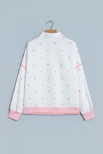 Load image into Gallery viewer, Pink Polka Dot Half Zip Drop Shoulder Relaxed Sweatshirt