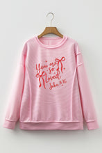 Load image into Gallery viewer, Pink you are so loved Valentines Day Bow Embroidered Graphic Pullover Top