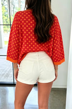 Load image into Gallery viewer, Blue Polka Dot Print Contrast Trim Round Neck Bracelet Sleeve Top