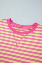 Load image into Gallery viewer, Pink Stripe Colorblock Trim Crew Neck Loose Tee Drawstring Elastic Waist 2pcs Pant Set